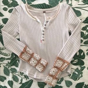 Free People Crochet-Sleeve Button Down Thermal